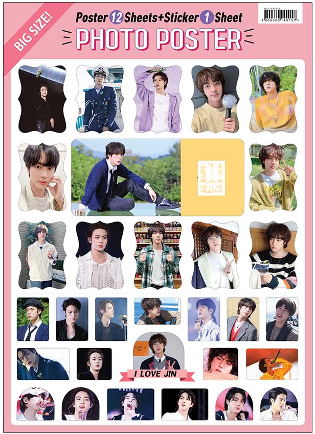 Товары JIN Постер 12 листов 1 набор наклеек BTS Bangtan 12 постеров 1 набор наклеек + + (ДЖИН_2)
