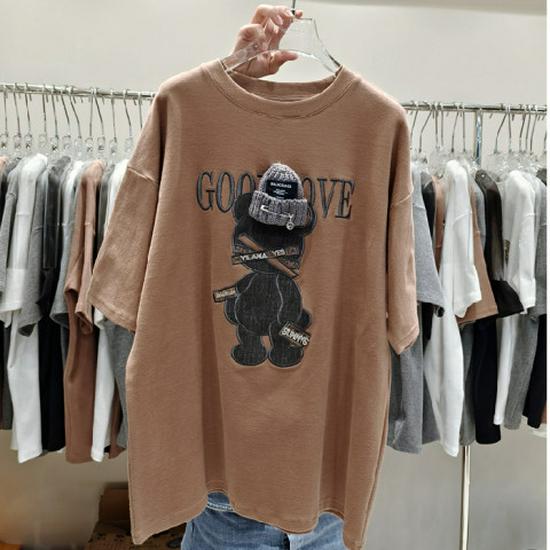 Футболка с короткими рукавами и принтом в виде мультфильмов для женщин в европейском стиле - весна 2023 г., модный топ с круглым вырезом