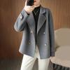 Women Fall Winter Woolen Coat Double-breasted Lapel Long Sleeve Loose Solid Color Thickened Warm Formal Business Style OL Commute Jacket