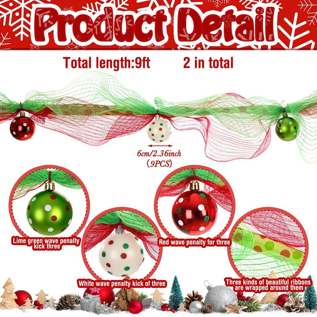 Holiday Wreath Accessory With Polyester Garland And Ribbon Beads For Christmas