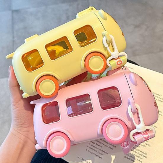 Бутылка для воды с изображением мультяшного автобуса и трубочкой 500 мл с герметичной крышкой, новинка для детей