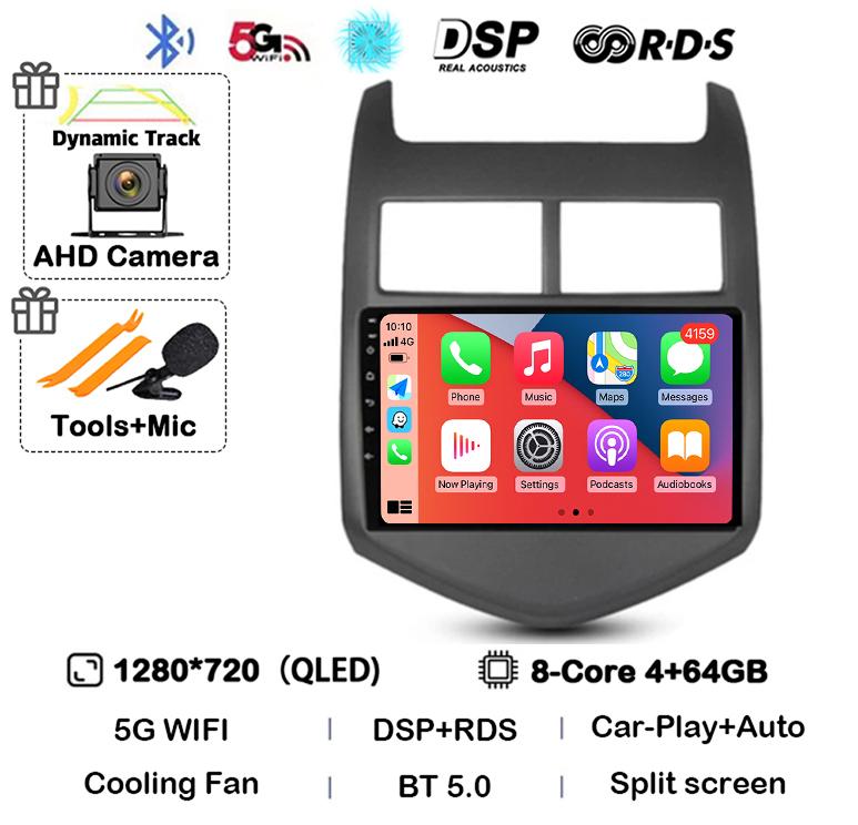 Android 14 CarPlay Auto для Chevrolet Aveo 2 Sonic T300 2011 2012 2013 2014 2015 Автомобильный радиоприемник, мультимедийный плеер, GPS, стерео, WIFI+4G