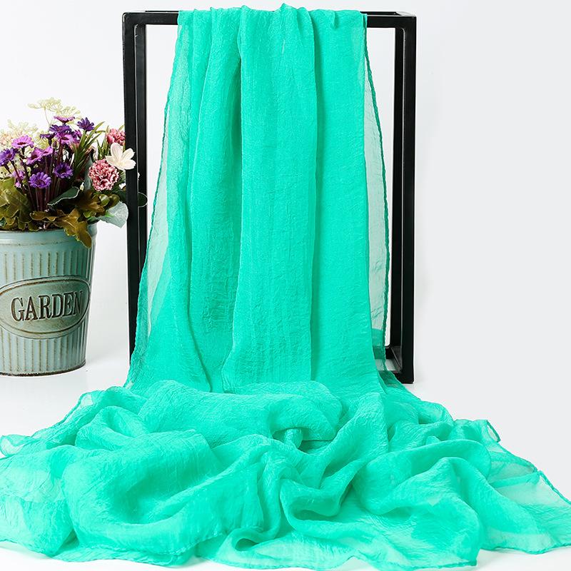 Летний однотонный искусственный шелк, очень большой шелковый шарф, пляжное полотенце для моря, длинный весенне-летний женский шифоновый шарф, плиссированная шаль