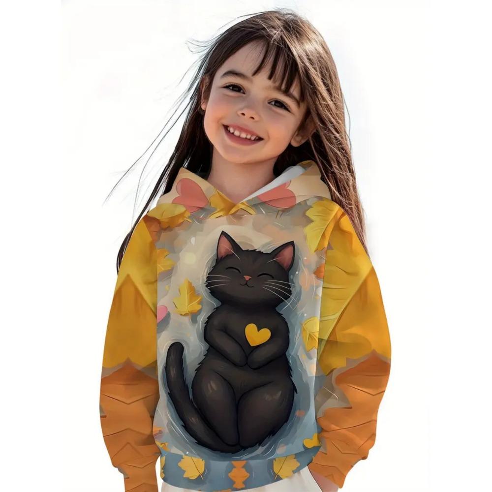 Yellow Girl Clothes Cute Animal Print Autumn Cartoon Hoodies Tops Casual Loose Girl Sweatshirts Trendy Y2k Children's Clothing