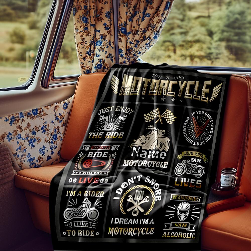 Motorcycle Rider Quotes And Symbols Artwork Blanketcustomize Your Name Lightweight Comfortable And Stylish Blanket For Travel Bed Home Chair Office