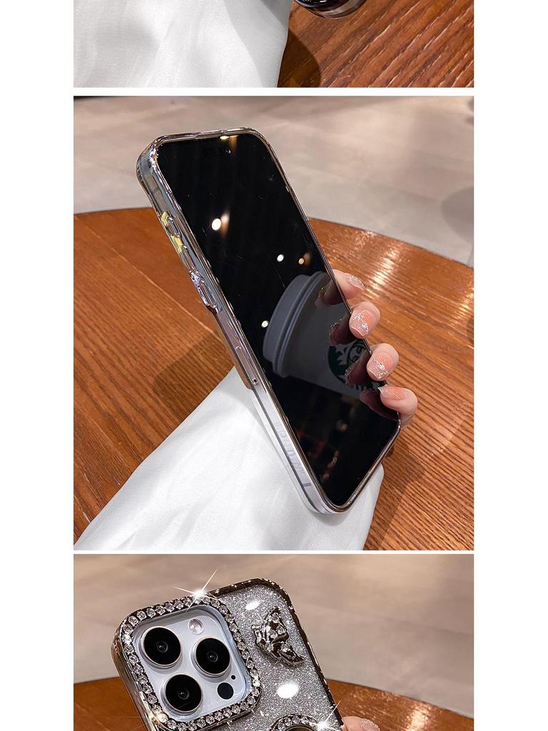 Применимый чехол-зеркало с блестящими стразами в форме сердца для iPhone 17 Pro Max - Совместим с iPhone 16/15, Блестящая защитная накладка