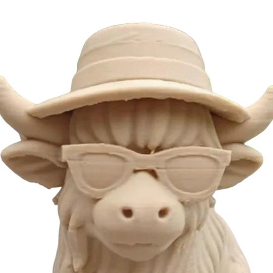 Хайлендская корова Домашний декор бонсай Мини-фигурка коровы в ковбойской шляпе Напечатанная на 3D-принтере Реалистичная текстура Хэллоуинское украшение