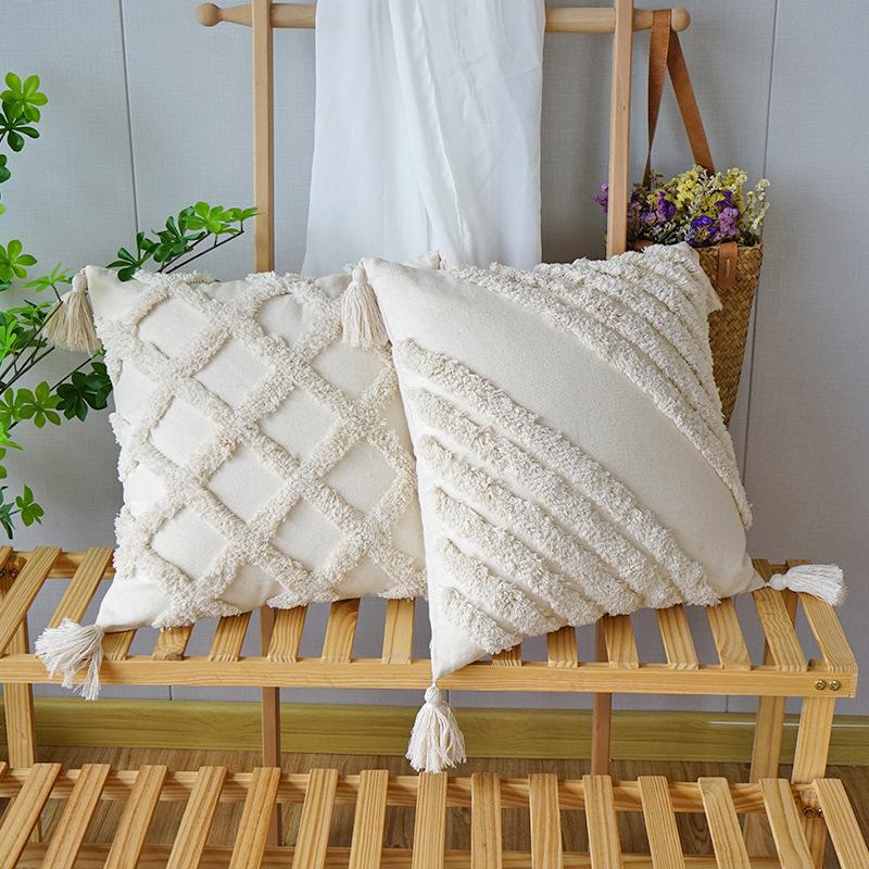 45X45Cm Single Pillowcase Without Pillow Core Bohemian Tufted Tassel Pillowcase Diamond Cushion Cover Nordic Rectangular Sofa Waist Pillow