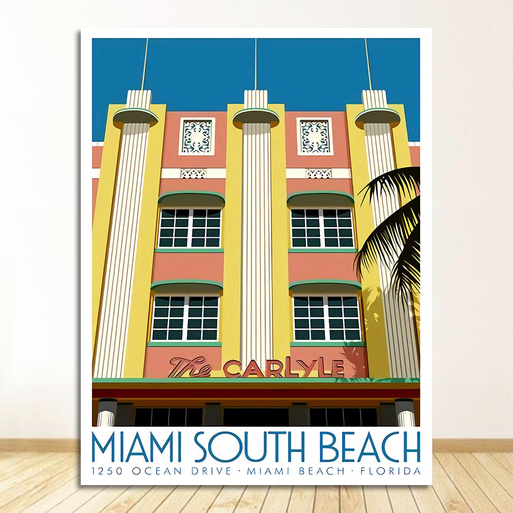 Travel Canvas Paintings Vintage Wall Kraft Posters Coated Stickers Home Decor Pictures Florida Miami Beach America