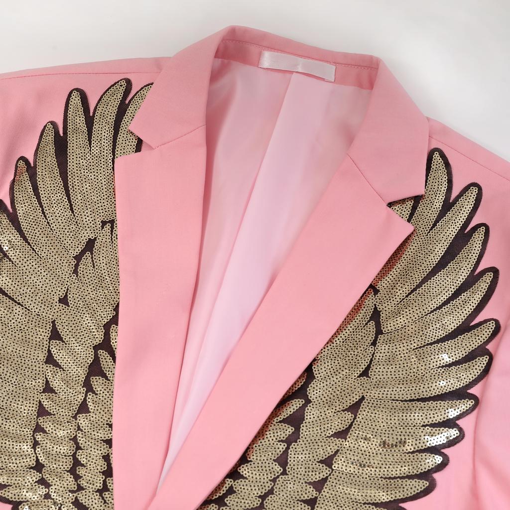 Мужская мода золотистый блестящий пиджак с крыльями