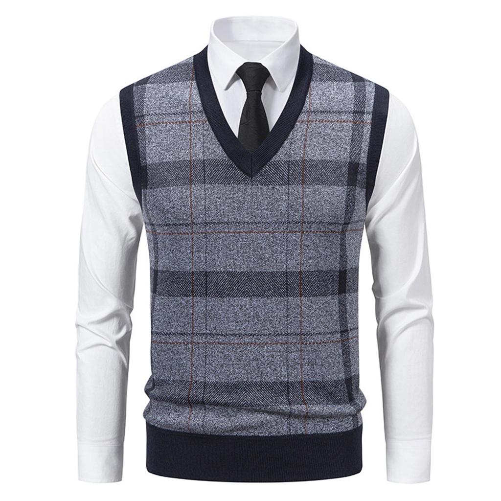 Мужской зимний флисовый жилет в клетку, пуловер, мужской свитер-жилет без рукавов свободного кроя