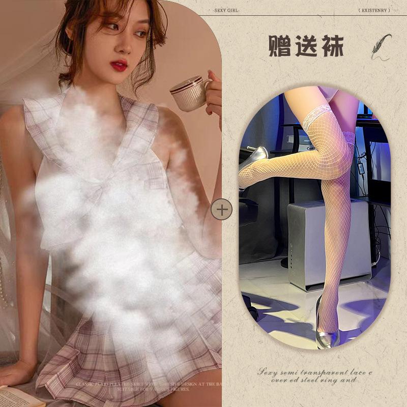 Sexy lingerie sexy plaid jk student clothing summer lace-up hollow schoolgirl uniform