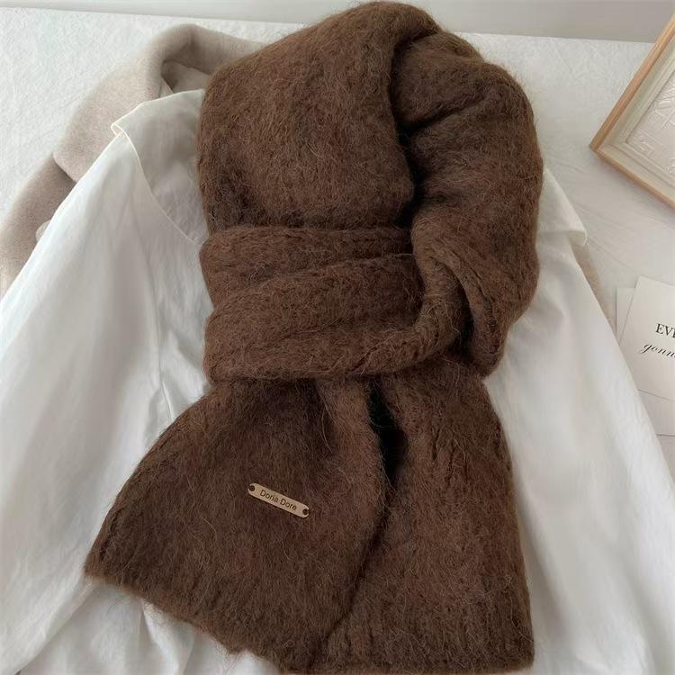 Women's Alpaca Wool Blend Knitted Scarf - Solid Color, Winter Korean Style, Trendy Student Accessory