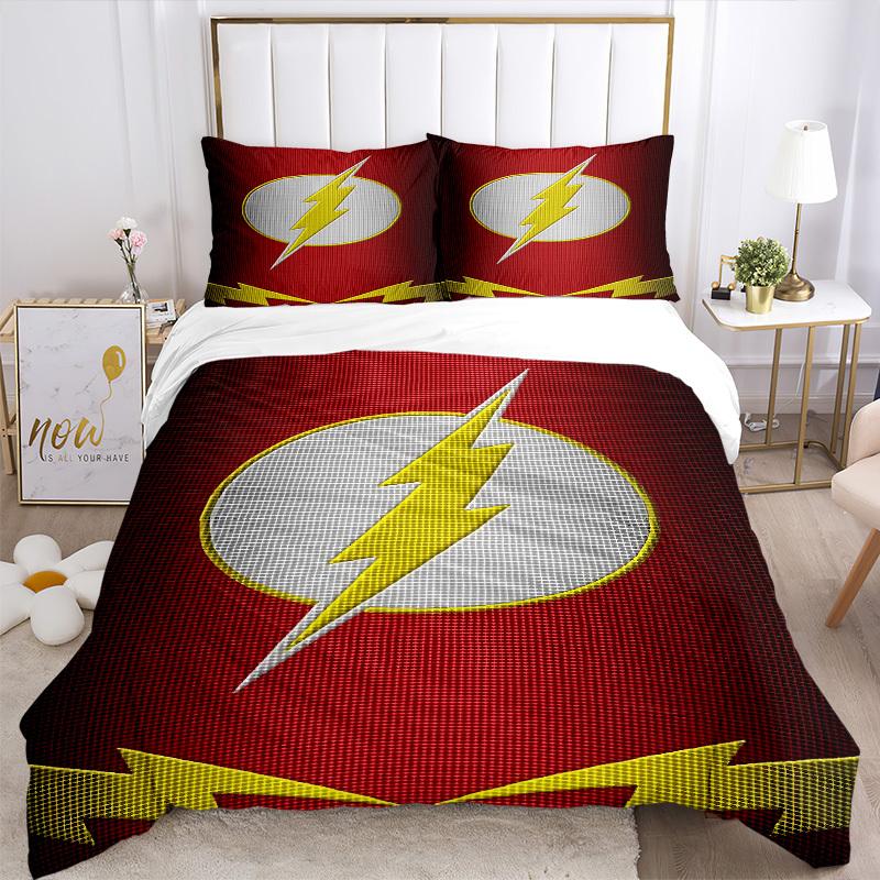 Набор чехлов с логотипом Flash, Комплект постельного белья, Мягкий удобный пододеяльник, Для спальни, Гостевой комнаты (1*Пододеяльник + 2*Наволочки, Без наполнителя)