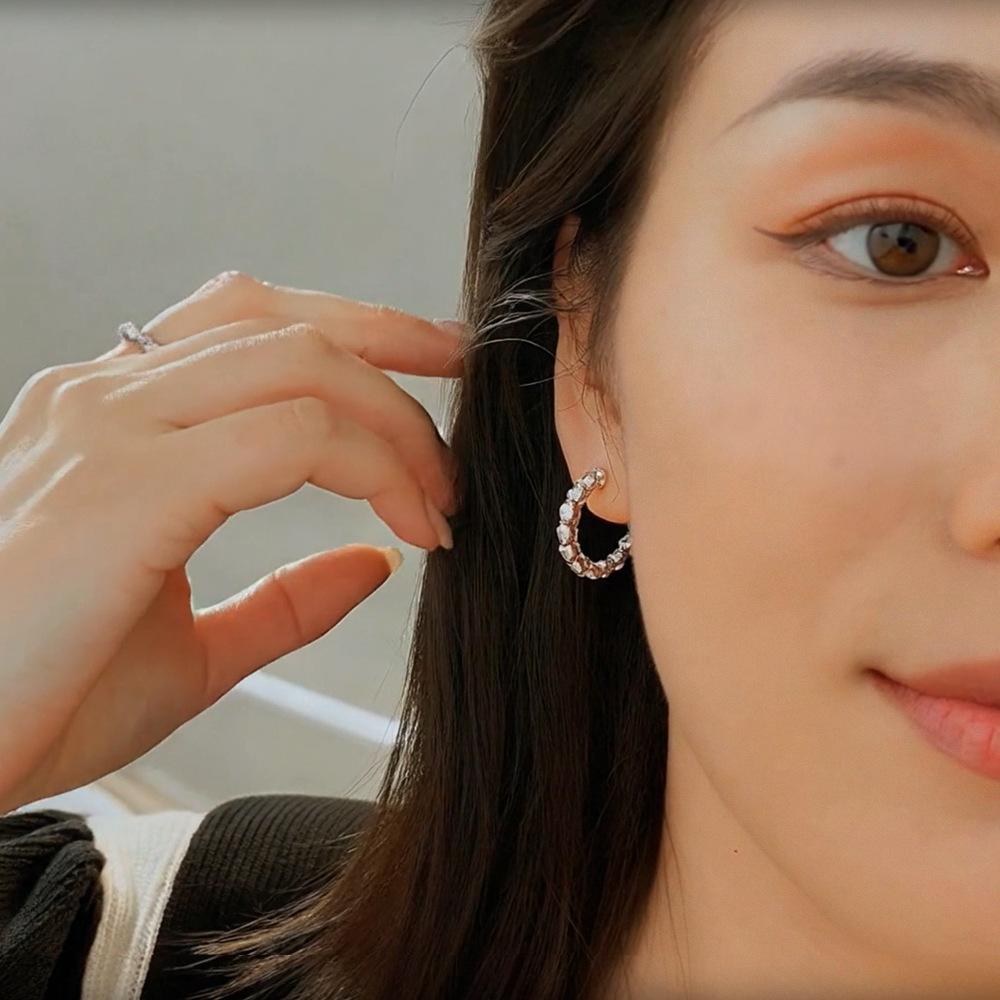 Серьги-пусеты в форме буквы С из серебра 925 пробы: Блестящие серьги-кольца с паве-закрепкой, модные, роскошные, круглые