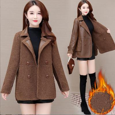 Зимняя двухсторонняя одежда плюс утолщенный бархатный костюм сумка на шею модная повседневная свободная женская куртка из искусственной кожи