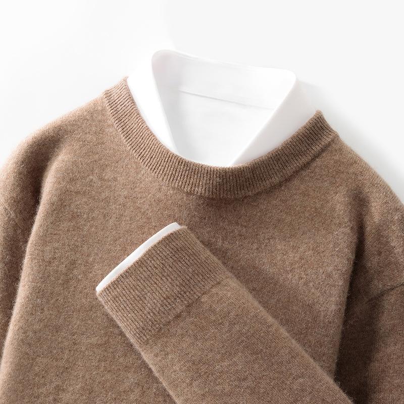 100 Cardigan Men's Round Neck Solid Color Base Sweater Business Casual Large Size Knitted Warm Base Sweater