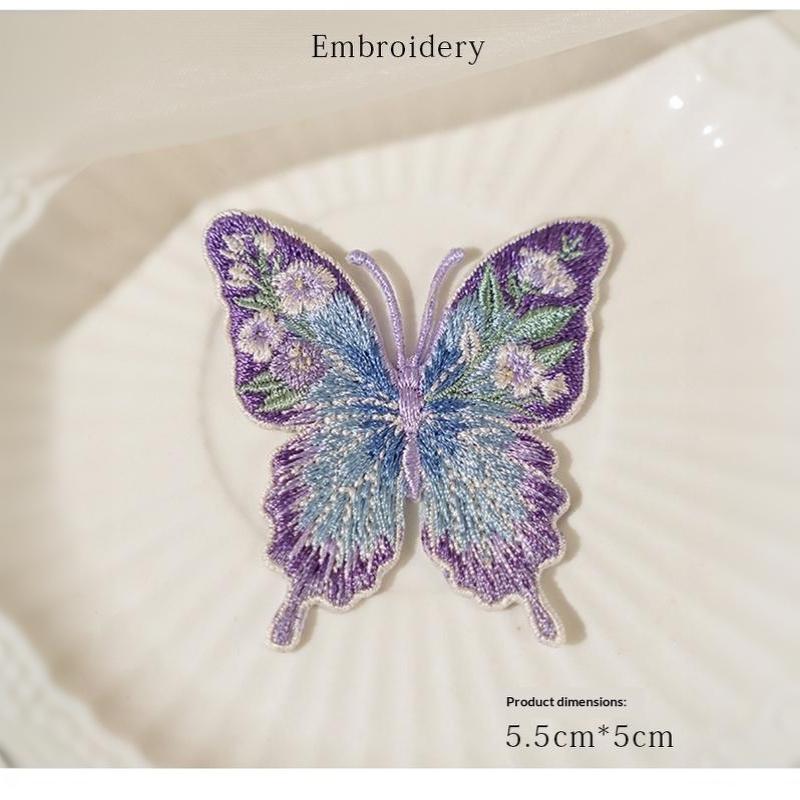 Iron On Patches Cute Waterproof Flower Butterfly Embroidery Heat Transfer Applique for Outdoor Bag Camping Gear Decoration