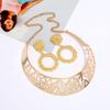 Solid Fashion Color Hollow Design Women Metal Necklace Collar Round Earring Set