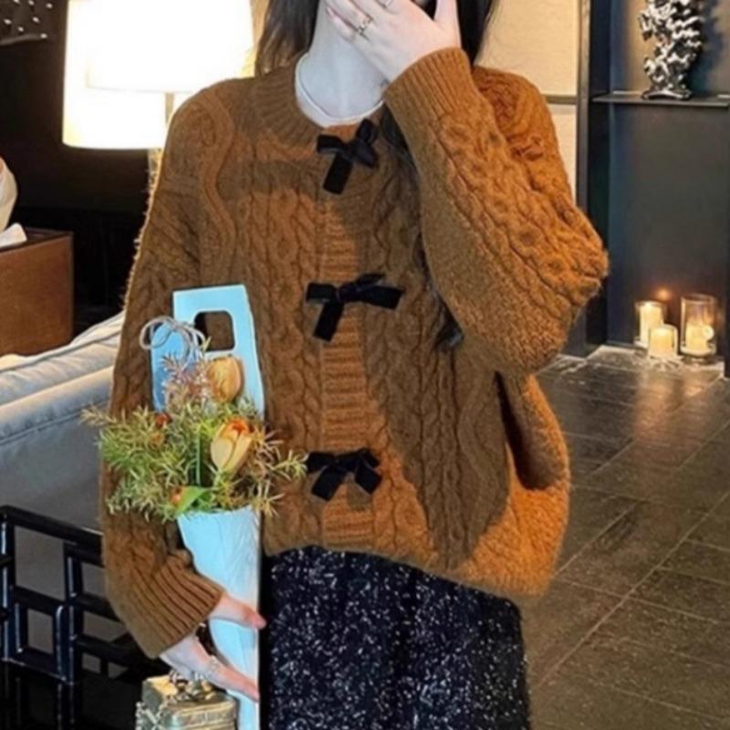 Кардиган Женщины Корейский Отзывы Одежда Лук Свитер Куртка Свободный Трикотаж Длинный Рукав Топ Y2K Девушка O-образным Вырезом Верхняя Одежда Осень Зима