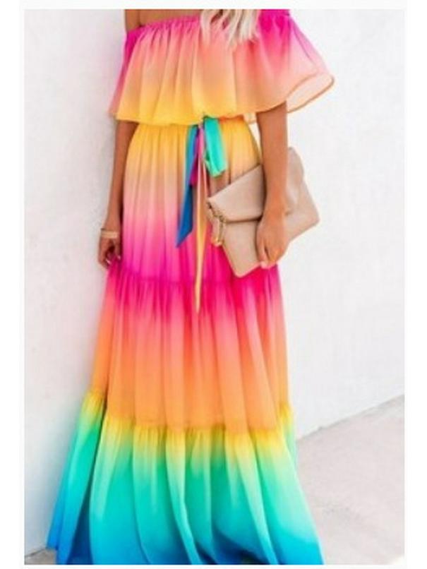 European & American Gradient Print Strapless Swing Dress for Women 2025