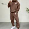 Мужской костюм с капюшоном и брюками, уличный, с плюшевой подкладкой, большой размер, свободный спортивный костюм для улицы, однотонный зимний спортивный костюм, комплект из брюк с завязками на щиколотках