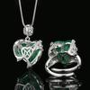 New Jewelry Set Heart-shaped Ring Necklace Grandmother Green Vintage Niche High-end Adjustable Women