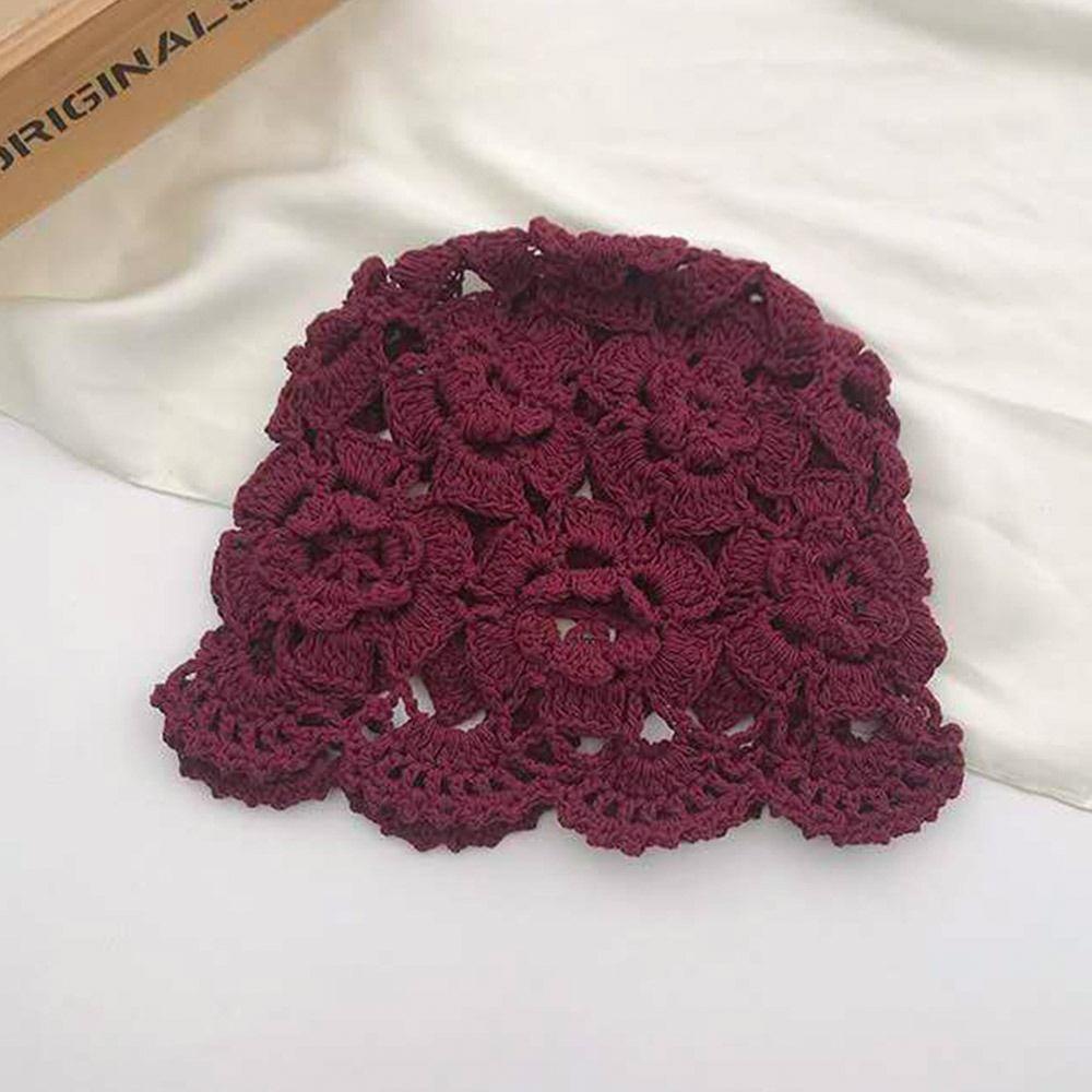 Flowers Knitted Hat Hollowed Out Beret Cap Breathable Baotou Hat for Women