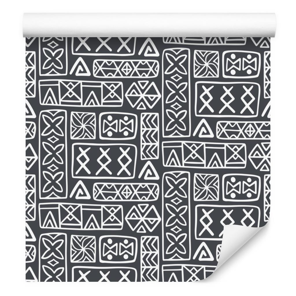 Polynesian Geometric Pattern Wallpaper Gray and Graphite 50x1000