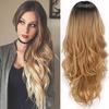 Women Blonde Gradient Long Curly Synthetic Wig Full Wig Fashion Wavy Wig