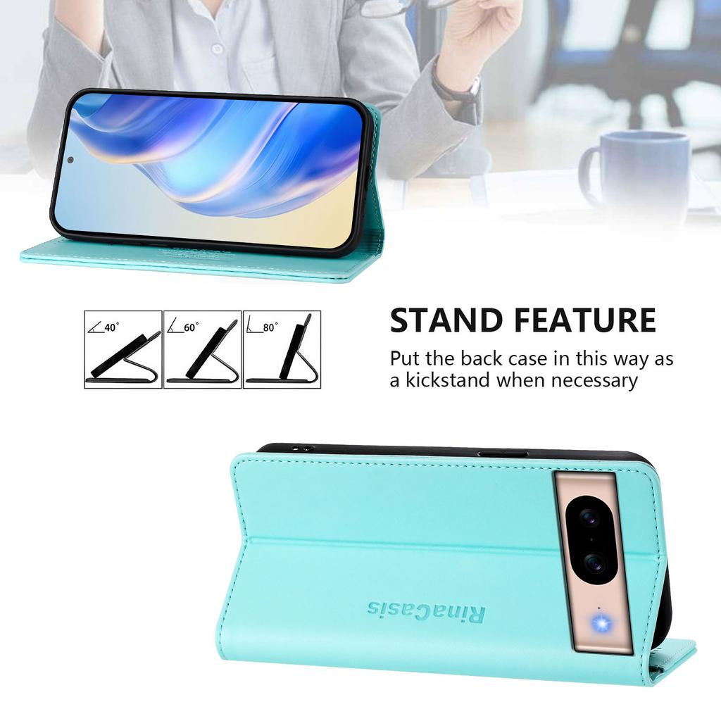 For Google Pixel 8a Leather Case RINACASIS RC01 Phone Cover with RFID Blocking Wallet Stand