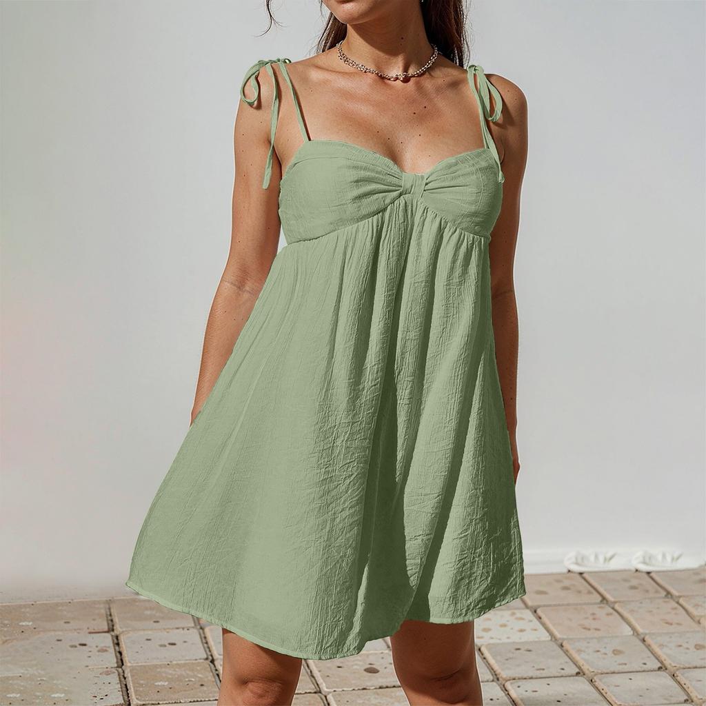 Женское сексуальное платье-камиль с завязками на плечах, повседневное свободное платье без рукавов с открытой спиной, с рюшами, многослойное струящееся платье