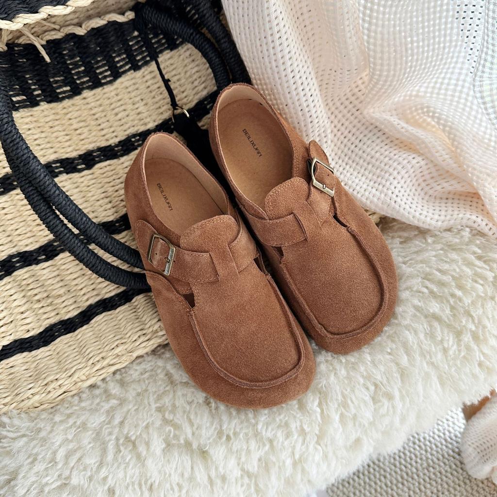 Модные туфли на плоской подошве 2024 года для женщин Mori Girl Style Shoes Женские туфли на плоской подошве высокого качества в стиле ретро, женские туфли без застежек с пряжкой из коровьей замши