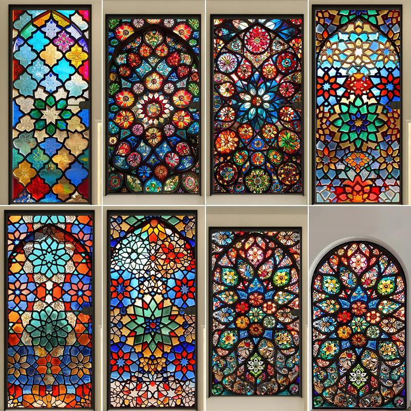 European Style Retro Church Stained Glass Film Frosted Privacy Window Film Home Decor Self - Adhesive Glass Stickers