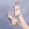 Spring and Summer New Fashion After Zipper Women's Sandals Star Rhinestones Sexy Stiletto Open-toed High Heels Women