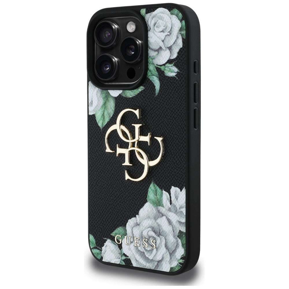Guess Grained Roses Big 4G logo case for iPhone 16 Pro Max black