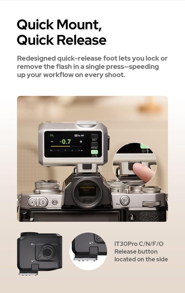 Вспышка Godox iT30Pro S для камеры, сенсорное управление, быстрая перезарядка, легкий дизайн с зарядкой, компактная, 560 полных вспышек, управление светом, рассеиватель для Sony