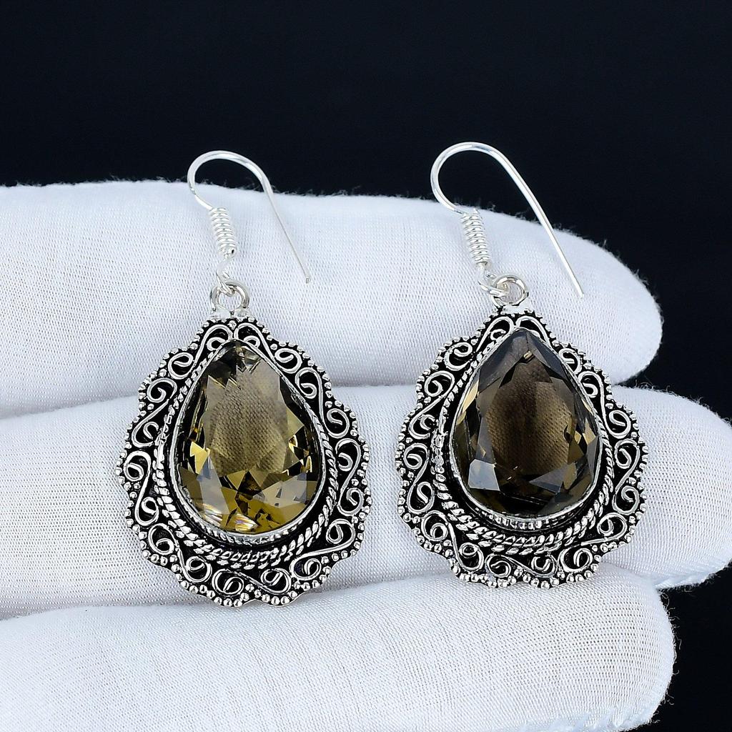 Smoky Topaz Gemstone Earrings, 925 Sterling Silver Earrings, Silver Earrings For Gift, Smoky Topaz Dangle Drop Earrings For Wadding Gifts