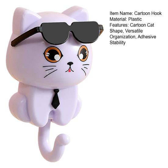 1 Pair Home Hook Organizer Cartoon Cat Style DIY Round Hook Waterproof Moisture-Proof Kitchen Hanger