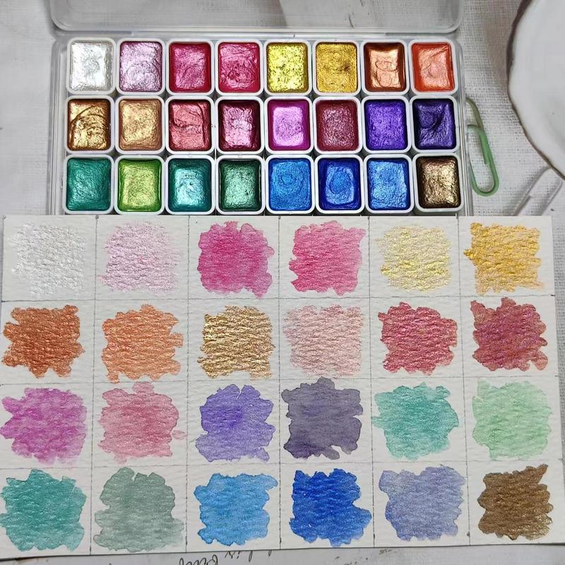 24 Colors Pearlescent Watercolor Paint Set Art Pearlescent Painting Palette Sparkle Pearlescent Watercolor For Artists Students