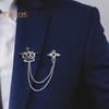 Men Suit Coat Brooch Rhinestone Crown Brooch Tassel Lapel Pin Badge Formal Occasion Business Corsage Clothes Jewelry