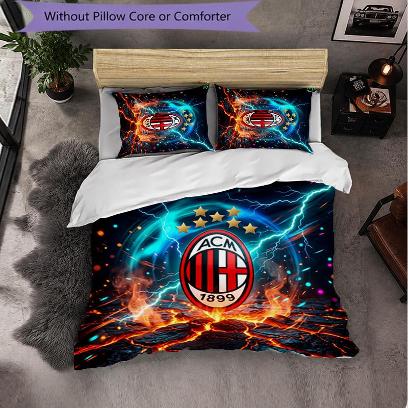 AC Milan Pattern 3 Pieces Bedding Set Soft Microfiber Duvet Cover with Pillow Cases for Bedroom