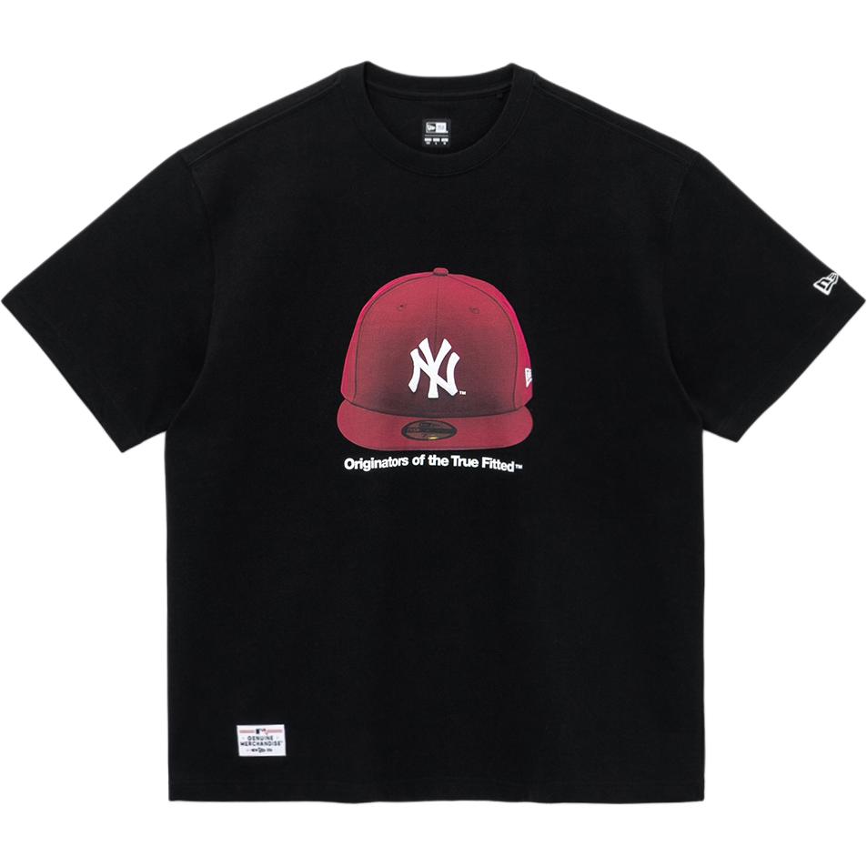New Era SS24 MLB Нью-Йорк Янкис Логотип Принт Буквами Круглый Вырез Короткий Рукав Футболка Унисекс Топы Черный 14413066