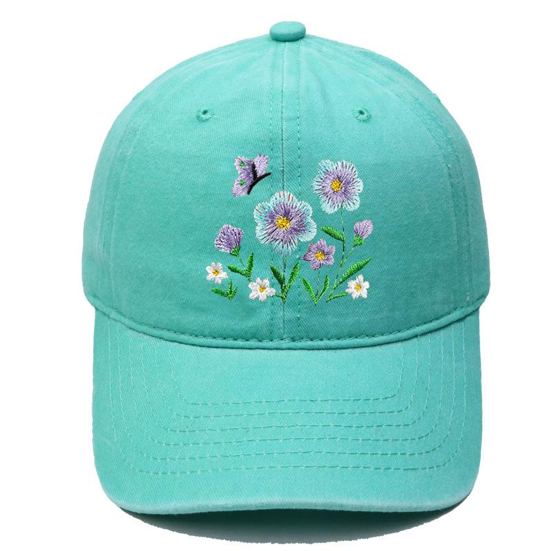 Imitation embroidery flower embroidery washed retro soft top baseball cap American men's and women's casual outdoor sunshade cap