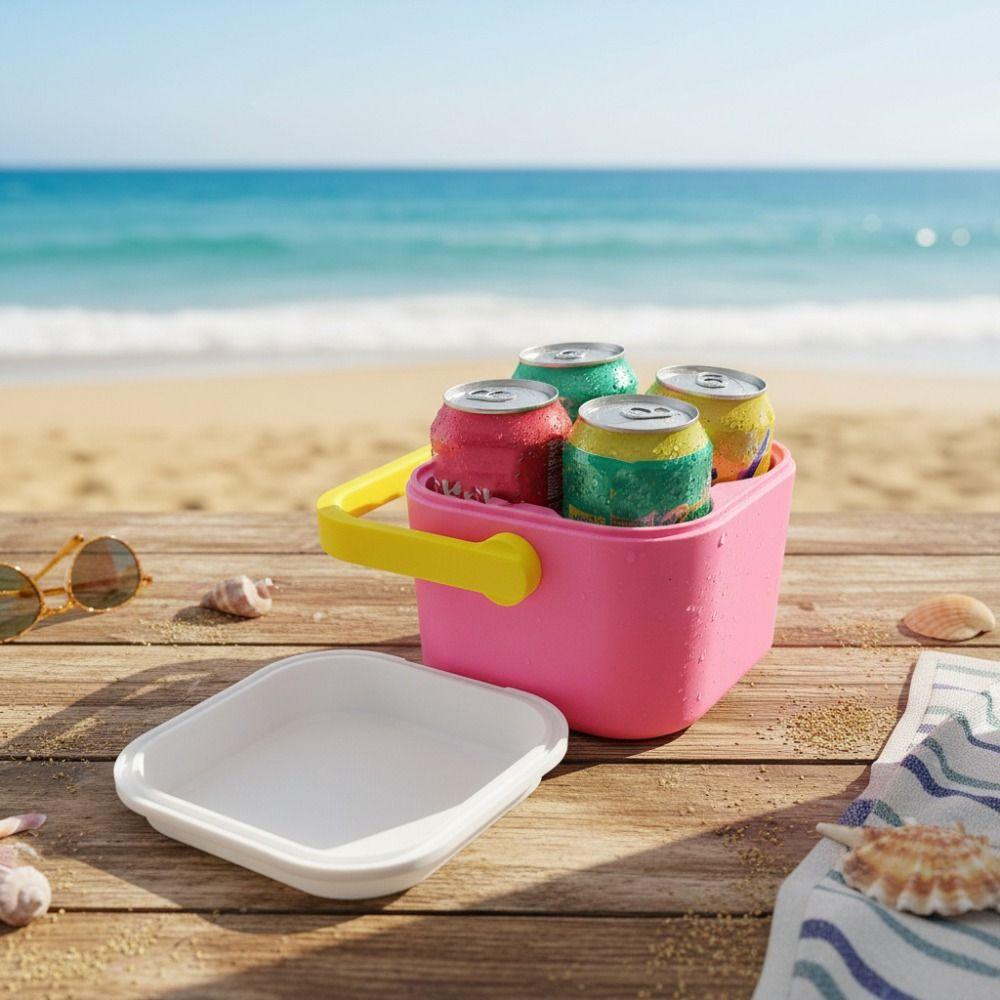 Square Travel Insulated Cooler Case 4-Can Thermal Drink Box Portable Drink Freezer Outdoor