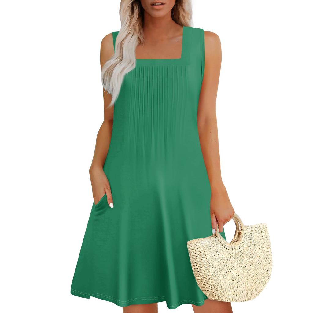 Womens Summer Dresses Loose  Sleeveless Sundresses Dress With Pockets