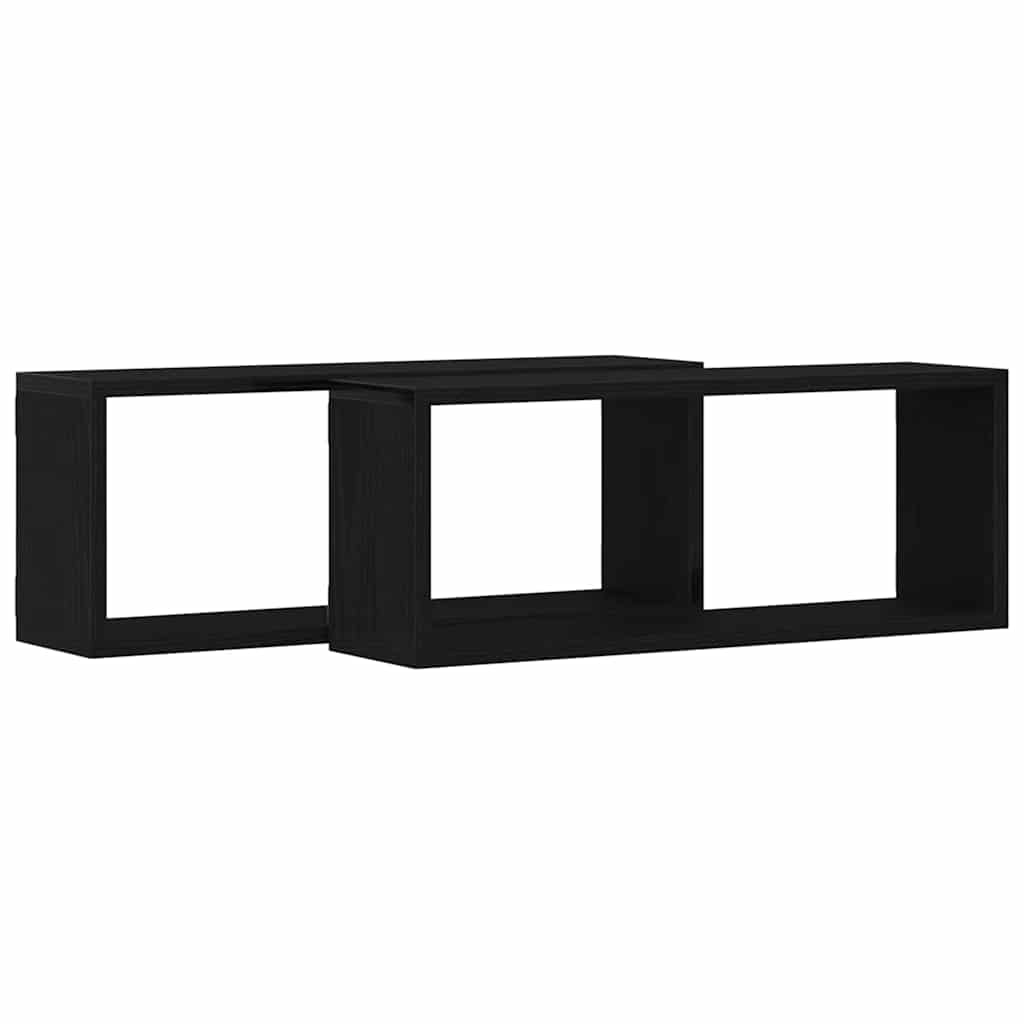 Wall Shelves with Shelf 2 pcs Black Oak Look 60 x 15 x 23 cm