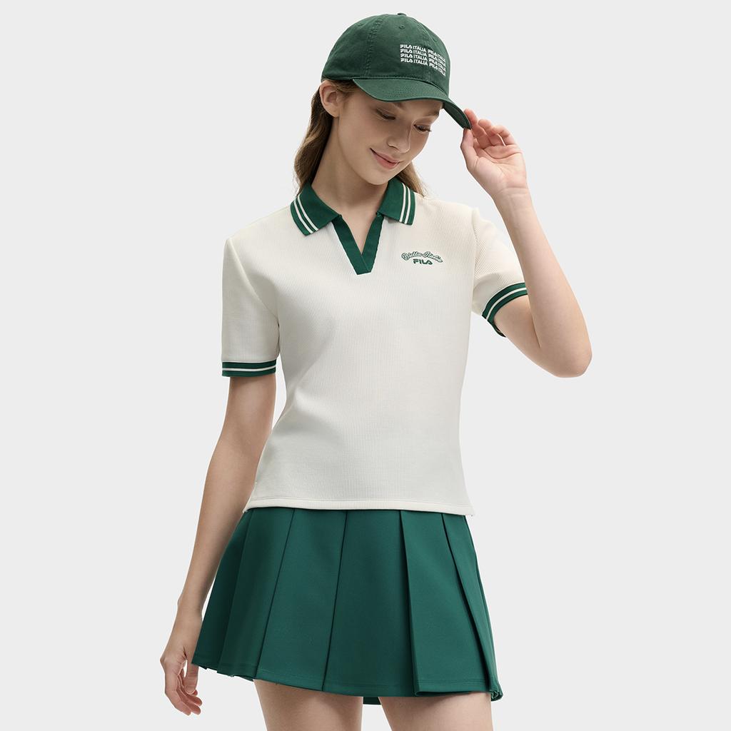 Fila Теннис Женская Мода Удобная Мягкая Повседневная Спортивная Футболка-поло Женские топы Облачно-белый A51W523101F-WT