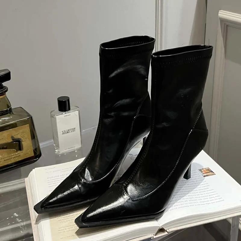 Fashion Eilyken Spring Autumn Pointed Toe Women Ankle Boots Eelgant Thin High Heel Shoes Soft Leather Ladies Short Socks Boots