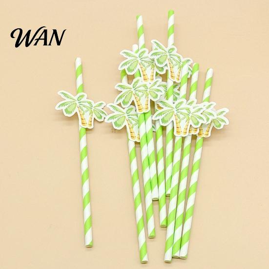 Biodegradable Straws 20Pcs Disposable Paper Straws, Hawaiian Palm Tree Party Drink Summer Beach Cocktail Green Coconut Decor Tropical Theme